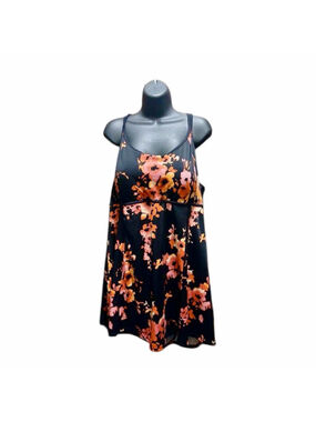 Beach Belle Swim Dress Tankini Top Size 24 Black Orange Floral JC576